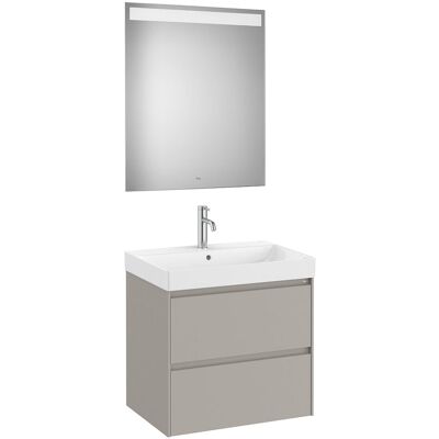 Roca Conjunto de baño mueble con 2 cajones, lavabo y espejo LED Ona . (65 cm) Gris Arena Roca Conjunto de baño mueble con 2 cajones, lavabo y espejo LED Ona . (65 cm) Gris Arena