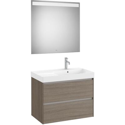 Roca Conjunto de baño con mueble con 2 cajones, lavabo a la derecha y espejo LED Ona . Olmo Roca Conjunto de baño con mueble con 2 cajones, lavabo a la derecha y espejo LED Ona . Olmo