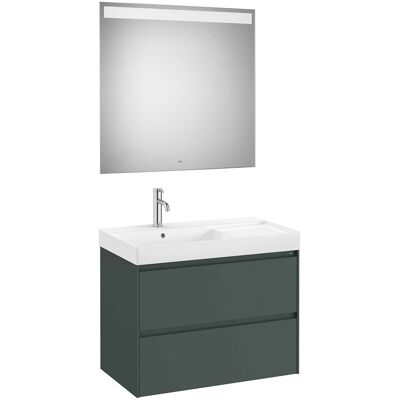 Roca Conjunto de baño con mueble con 2 cajones, lavabo a la izquierda y espejo LED Ona . Verde Roca Conjunto de baño con mueble con 2 cajones, lavabo a la izquierda y espejo LED Ona . Verde