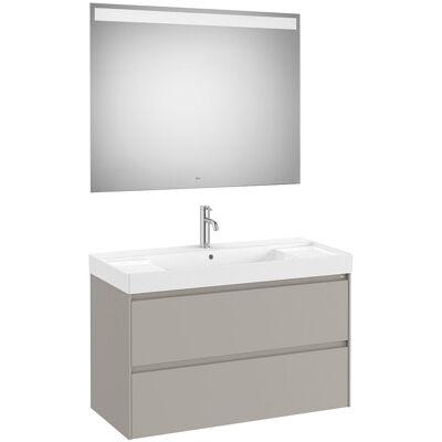 Roca Conjunto de baño mueble con 2 cajones, lavabo y espejo LED Ona . (100 cm) Gris Arena Roca Conjunto de baño mueble con 2 cajones, lavabo y espejo LED Ona . (100 cm) Gris Arena