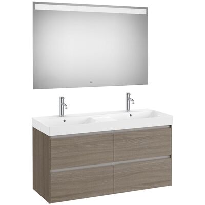 Roca Conjunto de baño doble con mueble suspendido con 4 cajones, 2 lavabos y espejo LED Ona . Olmo Roca Conjunto de baño doble con mueble suspendido con 4 cajones, 2 lavabos y espejo LED Ona . Olmo