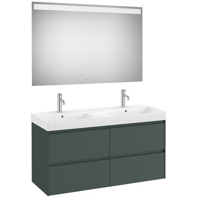 Roca Conjunto de baño doble con mueble suspendido con 4 cajones, 2 lavabos y espejo LED Ona . Verde Roca Conjunto de baño doble con mueble suspendido con 4 cajones, 2 lavabos y espejo LED Ona . Verde