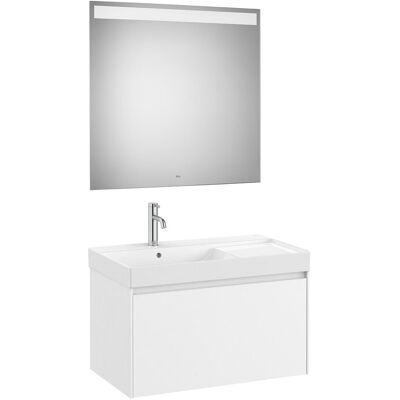 Roca Conjunto de baño con mueble con 1 cajón, lavabo a la izquierda y espejo LED Ona . Blanco mate Roca Conjunto de baño con mueble con 1 cajón, lavabo a la izquierda y espejo LED Ona . Blanco mate