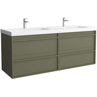 Salgar Mueble de baño con 4 cajones y lavabo doble de carga mineral Attila . Verde Satín Salgar Mueble de baño con 4 cajones y lavabo doble de carga mineral Attila . Verde Satín