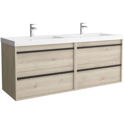 Salgar Mueble de baño con 4 cajones y lavabo doble de carga mineral Attila . Natural Salgar Mueble de baño con 4 cajones y lavabo doble de carga mineral Attila . Natural