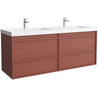 Salgar Mueble de baño con 4 cajones y lavabo doble de carga mineral Attila . Rojo Satín Salgar Mueble de baño con 4 cajones y lavabo doble de carga mineral Attila . Rojo Satín