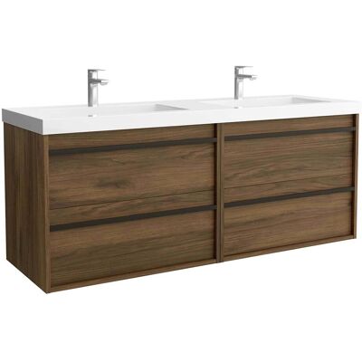 Salgar Mueble de baño con 4 cajones y lavabo doble de carga mineral Attila . Nogal Maya Salgar Mueble de baño con 4 cajones y lavabo doble de carga mineral Attila . Nogal Maya
