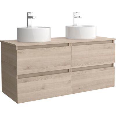Salgar Mueble de baño con 4 cajones y lavabo sobre encimera de 2 pozas Bequia . (140 cm) Natural Salgar Mueble de baño con 4 cajones y lavabo sobre encimera de 2 pozas Bequia . (140 cm) Natural