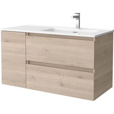 Salgar Mueble de baño con 2 cajones con 1 puerta y lavabo de 1 poza grifo derecha Bequia Plus . (90 cm) Natural Salgar Mueble de baño con 2 cajones con 1 puerta y lavabo de 1 poza grifo derecha Bequia Plus . (90 cm) Natural