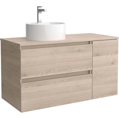 Salgar Mueble de baño con 2 cajones con 1 puerta y lavabo sobre encimera de 1 poza lado reversible Bequia Plus . (90 cm) Natural Salgar Mueble de baño con 2 cajones con 1 puerta y lavabo sobre encimera de 1 poza lado reversible Bequia Plus . (90 cm) Natural