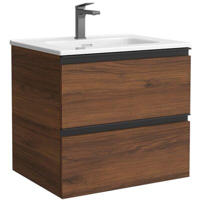Salgar Mueble de baño metal con 2 cajones y lavabo de 1 poza Bequia . (60 cm) Nogal Salgar Mueble de baño metal con 2 cajones y lavabo de 1 poza Bequia . (60 cm) Nogal