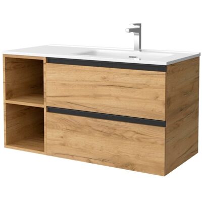 Salgar Mueble de baño con 2 cajones con 2 huecos y lavabo de 1 poza grifo derecha Bequia Plus Metal . (90 cm) Roble Salgar Mueble de baño con 2 cajones con 2 huecos y lavabo de 1 poza grifo derecha Bequia Plus Metal . (90 cm) Roble