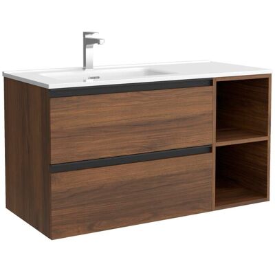 Salgar Mueble de baño con 2 cajones con 2 huecos y lavabo de 1 poza grifo izquierda Bequia Plus Metal . (100 cm) Nogal Salgar Mueble de baño con 2 cajones con 2 huecos y lavabo de 1 poza grifo izquierda Bequia Plus Metal . (100 cm) Nogal