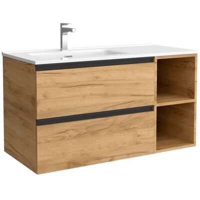 Salgar Mueble de baño con 2 cajones con 2 huecos y lavabo de 1 poza grifo izquierda Bequia Plus Metal . (100 cm) Roble Salgar Mueble de baño con 2 cajones con 2 huecos y lavabo de 1 poza grifo izquierda Bequia Plus Metal . (100 cm) Roble
