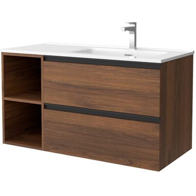 Salgar Mueble de baño con 2 cajones con 2 huecos y lavabo de 1 poza grifo derecha Bequia Plus Metal . (100 cm) Nogal Salgar Mueble de baño con 2 cajones con 2 huecos y lavabo de 1 poza grifo derecha Bequia Plus Metal . (100 cm) Nogal