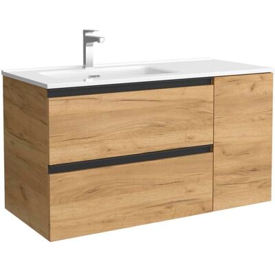 Salgar Mueble de baño con 2 cajones con 1 puerta y lavabo de 1 poza grifo izquierda Bequia Plus Metal . (90 cm) Roble Salgar Mueble de baño con 2 cajones con 1 puerta y lavabo de 1 poza grifo izquierda Bequia Plus Metal . (90 cm) Roble