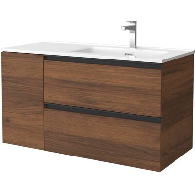 Salgar Mueble de baño con 2 cajones con 1 puerta y lavabo de 1 poza grifo derecha Bequia Plus Metal . (90 cm) Nogal Salgar Mueble de baño con 2 cajones con 1 puerta y lavabo de 1 poza grifo derecha Bequia Plus Metal . (90 cm) Nogal