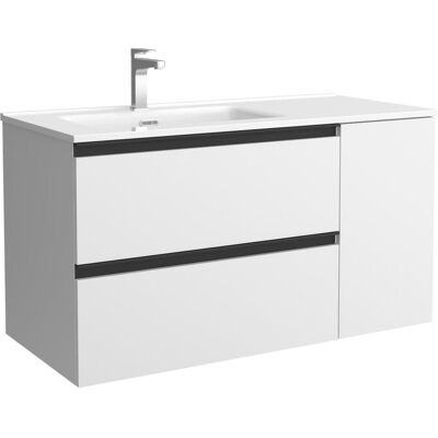 Salgar Mueble de baño con 2 cajones con 1 puerta y lavabo de 1 poza grifo izquierda Bequia Plus Metal . (100 cm) Blanco mate Salgar Mueble de baño con 2 cajones con 1 puerta y lavabo de 1 poza grifo izquierda Bequia Plus Metal . (100 cm) Blanco mate