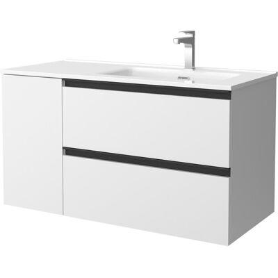 Salgar Mueble de baño con 2 cajones con 1 puerta y lavabo de 1 poza grifo derecha Bequia Plus Metal . (100 cm) Blanco mate Salgar Mueble de baño con 2 cajones con 1 puerta y lavabo de 1 poza grifo derecha Bequia Plus Metal . (100 cm) Blanco mate