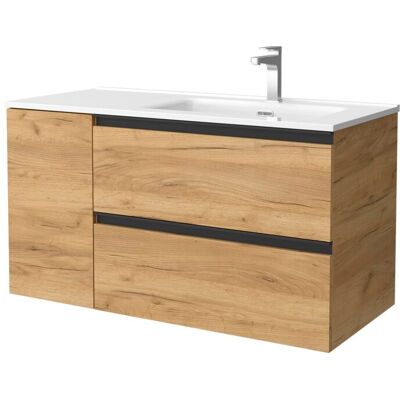 Salgar Mueble de baño con 2 cajones con 1 puerta y lavabo de 1 poza grifo derecha Bequia Plus Metal . (100 cm) Roble Salgar Mueble de baño con 2 cajones con 1 puerta y lavabo de 1 poza grifo derecha Bequia Plus Metal . (100 cm) Roble