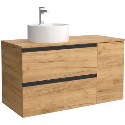 Salgar Mueble de baño con 2 cajones con 1 puerta y lavabo sobre encimera de 1 poza lado reversibleBequia Plus Metal . (90 cm) Roble Salgar Mueble de baño con 2 cajones con 1 puerta y lavabo sobre encimera de 1 poza lado reversibleBequia Plus Metal . (90 cm) Roble