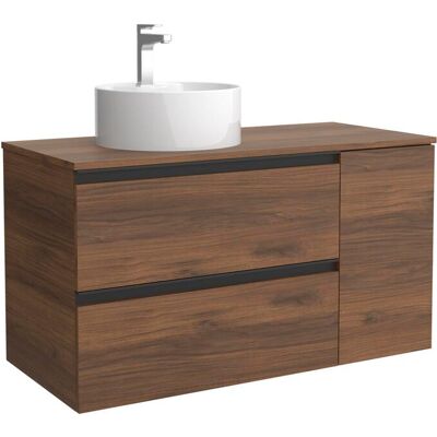 Salgar Mueble de baño con 2 cajones con 1 puerta y lavabo sobre encimera de 1 poza lado reversible Bequia Plus Metal . (90 cm) Nogal Salgar Mueble de baño con 2 cajones con 1 puerta y lavabo sobre encimera de 1 poza lado reversible Bequia Plus Metal . (90 cm) Nogal