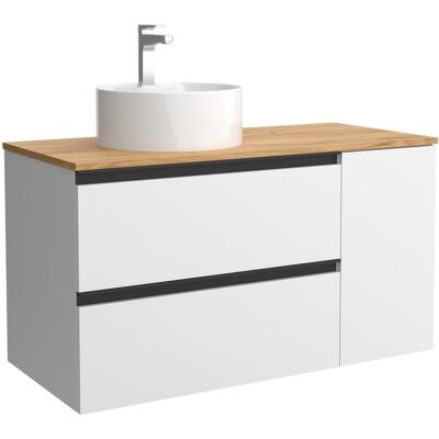 Salgar Mueble de baño con 2 cajones con 1 puerta y lavabo sobre encimera de 1 poza lado reversible Bequia Plus Metal . (90 cm) Blanco mate Salgar Mueble de baño con 2 cajones con 1 puerta y lavabo sobre encimera de 1 poza lado reversible Bequia Plus Metal . (90 cm) Blanco mate