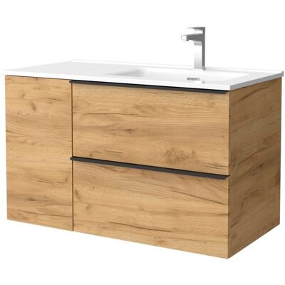 Salgar Mueble de baño con 2 cajones con 1 puerta y lavabo de 1 poza grifo derecha Nabua Plus . (90 cm) Roble Salgar Mueble de baño con 2 cajones con 1 puerta y lavabo de 1 poza grifo derecha Nabua Plus . (90 cm) Roble
