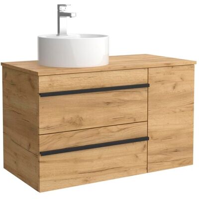 Salgar Mueble de baño con 2 cajones con 1 puerta y lavabo sobre encimera de 1 poza lado reversible Born Plus . (90 cm) Roble Salgar Mueble de baño con 2 cajones con 1 puerta y lavabo sobre encimera de 1 poza lado reversible Born Plus . (90 cm) Roble