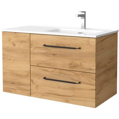 Salgar Mueble de baño con 2 cajones con 1 puerta y lavabo de 1 poza grifo derecha Morai Plus . (90 cm) Roble Salgar Mueble de baño con 2 cajones con 1 puerta y lavabo de 1 poza grifo derecha Morai Plus . (90 cm) Roble