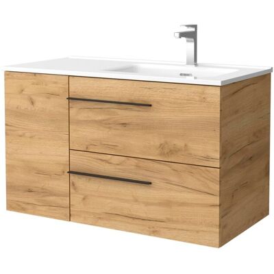 Salgar Mueble de baño con 2 cajones con 1 puerta y lavabo de 1 poza grifo derecha Yara Plus . (90 cm) Roble Salgar Mueble de baño con 2 cajones con 1 puerta y lavabo de 1 poza grifo derecha Yara Plus . (90 cm) Roble