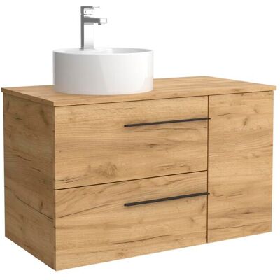 Salgar Mueble de baño con 2 cajones con 1 puerta y lavabo sobre encimera de 1 poza lado reversible Yara Plus . (90 cm) Roble Salgar Mueble de baño con 2 cajones con 1 puerta y lavabo sobre encimera de 1 poza lado reversible Yara Plus . (90 cm) Roble