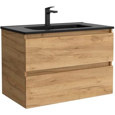 Salgar Mueble de baño con 2 cajones y lavabo negro de 1 poza Bequia . (60 cm) Roble Salgar Mueble de baño con 2 cajones y lavabo negro de 1 poza Bequia . (60 cm) Roble