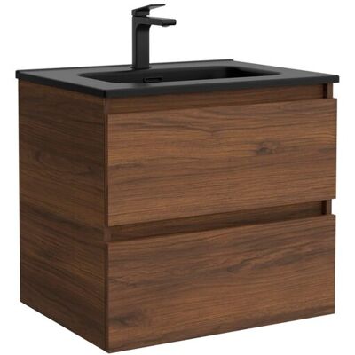 Salgar Mueble de baño con 2 cajones y lavabo negro de 1 poza Bequia . (60 cm) Nogal Salgar Mueble de baño con 2 cajones y lavabo negro de 1 poza Bequia . (60 cm) Nogal