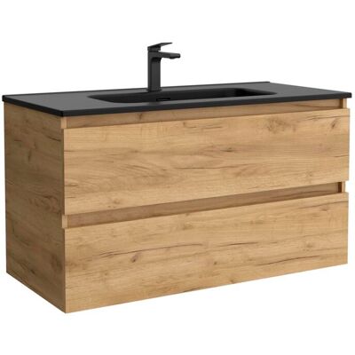 Salgar Mueble de baño con 2 cajones y lavabo negro de 1 poza Bequia . (100 cm) Roble Salgar Mueble de baño con 2 cajones y lavabo negro de 1 poza Bequia . (100 cm) Roble