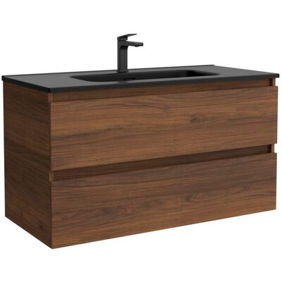 Salgar Mueble de baño con 2 cajones y lavabo negro de 1 poza Bequia . (100 cm) Nogal Salgar Mueble de baño con 2 cajones y lavabo negro de 1 poza Bequia . (100 cm) Nogal