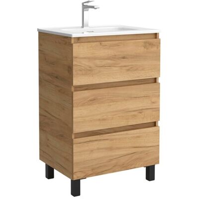 Salgar Mueble de baño 3C con 3 cajones y lavabo de 1 poza Bequia . (60 cm) Roble Salgar Mueble de baño 3C con 3 cajones y lavabo de 1 poza Bequia . (60 cm) Roble
