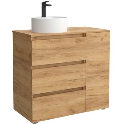 Salgar Mueble de baño 3C con 3 cajones con 1 puerta y lavabo sobre encimera de 1 poza lado reversible Bequia Plus . (90 cm) Roble Salgar Mueble de baño 3C con 3 cajones con 1 puerta y lavabo sobre encimera de 1 poza lado reversible Bequia Plus . (90 cm) Roble