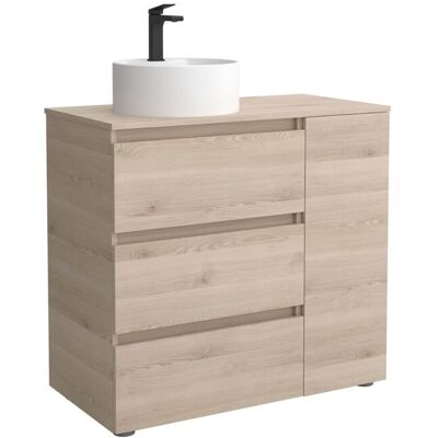 Salgar Mueble de baño 3C con 3 cajones con 1 puerta y lavabo sobre encimera de 1 poza lado reversible Bequia Plus . (90 cm) Natural Salgar Mueble de baño 3C con 3 cajones con 1 puerta y lavabo sobre encimera de 1 poza lado reversible Bequia Plus . (90 cm) Natural