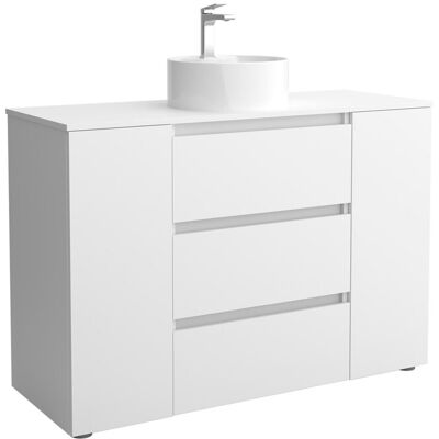 Salgar Mueble de baño 3C con 3 cajones con 1 puerta y lavabo sobre encimera de 1 poza lado reversible Bequia Plus . (120 cm) Blanco mate Salgar Mueble de baño 3C con 3 cajones con 1 puerta y lavabo sobre encimera de 1 poza lado reversible Bequia Plus . (120 cm) Blanco mate