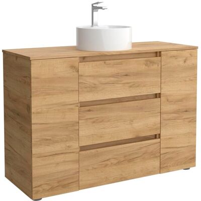 Salgar Mueble de baño 3C con 3 cajones con 1 puerta y lavabo sobre encimera de 1 poza lado reversible Bequia Plus . (120 cm) Roble Salgar Mueble de baño 3C con 3 cajones con 1 puerta y lavabo sobre encimera de 1 poza lado reversible Bequia Plus . (120 cm) Roble