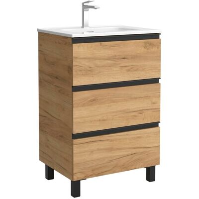 Salgar Mueble de baño metal 3C con 3 cajones y lavabo de 1 poza Bequia . (60 cm) Roble Salgar Mueble de baño metal 3C con 3 cajones y lavabo de 1 poza Bequia . (60 cm) Roble