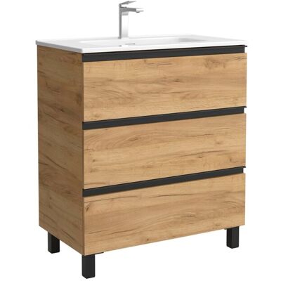 Salgar Mueble de baño metal 3C con 3 cajones y lavabo de 1 poza Bequia . (80 cm) Roble Salgar Mueble de baño metal 3C con 3 cajones y lavabo de 1 poza Bequia . (80 cm) Roble