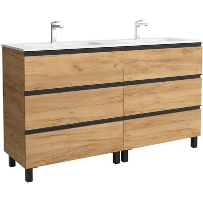 Salgar Mueble de baño metal 3C con 6 cajones y lavabo Vilna de 2 pozas Bequia . (160 cm) Roble Salgar Mueble de baño metal 3C con 6 cajones y lavabo Vilna de 2 pozas Bequia . (160 cm) Roble