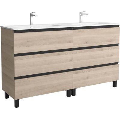 Salgar Mueble de baño metal 3C con 6 cajones y lavabo Vilna de 2 pozas Bequia . (160 cm) Natural Salgar Mueble de baño metal 3C con 6 cajones y lavabo Vilna de 2 pozas Bequia . (160 cm) Natural