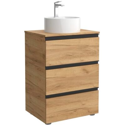 Salgar Mueble de baño metal 3C con 3 cajones y lavabo sobre encimera de 1 poza Bequia . (60 cm) Roble Salgar Mueble de baño metal 3C con 3 cajones y lavabo sobre encimera de 1 poza Bequia . (60 cm) Roble
