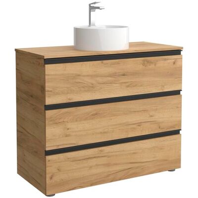 Salgar Mueble de baño metal 3C con 3 cajones y lavabo sobre encimera de 1 poza Bequia . (100 cm) Roble Salgar Mueble de baño metal 3C con 3 cajones y lavabo sobre encimera de 1 poza Bequia . (100 cm) Roble