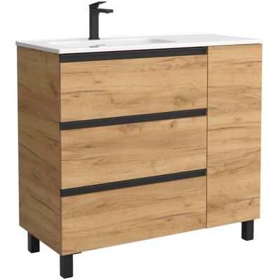 Salgar Mueble de baño 3C con 3 cajones con 1 puerta y lavabo de 1 poza grifo izquierda Bequia Plus Metal . (90 cm) Roble Salgar Mueble de baño 3C con 3 cajones con 1 puerta y lavabo de 1 poza grifo izquierda Bequia Plus Metal . (90 cm) Roble