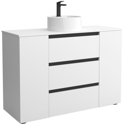 Salgar Mueble de baño 3C con 3 cajones con 1 puerta y lavabo sobre encimera de 1 poza lado reversible Bequia Plus Metal . (120 cm) Blanco mate Salgar Mueble de baño 3C con 3 cajones con 1 puerta y lavabo sobre encimera de 1 poza lado reversible Bequia Plus Metal . (120 cm) Blanco mate