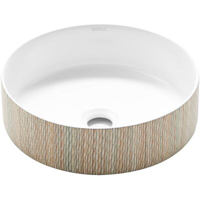 Bathco Lavabo sobre encimera de porcelana y bambú Dinan . Blanco / Bambú Bathco Lavabo sobre encimera de porcelana y bambú Dinan . Blanco / Bambú